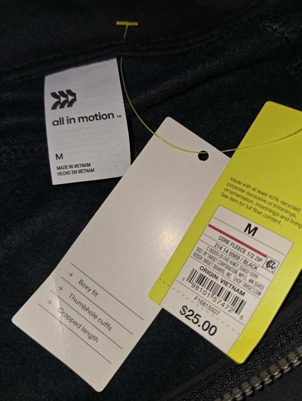 Womens All In Motion Black Core Fleece Half-Zip Pullover, Cropped, NWT!!! - Picture 3 of 6